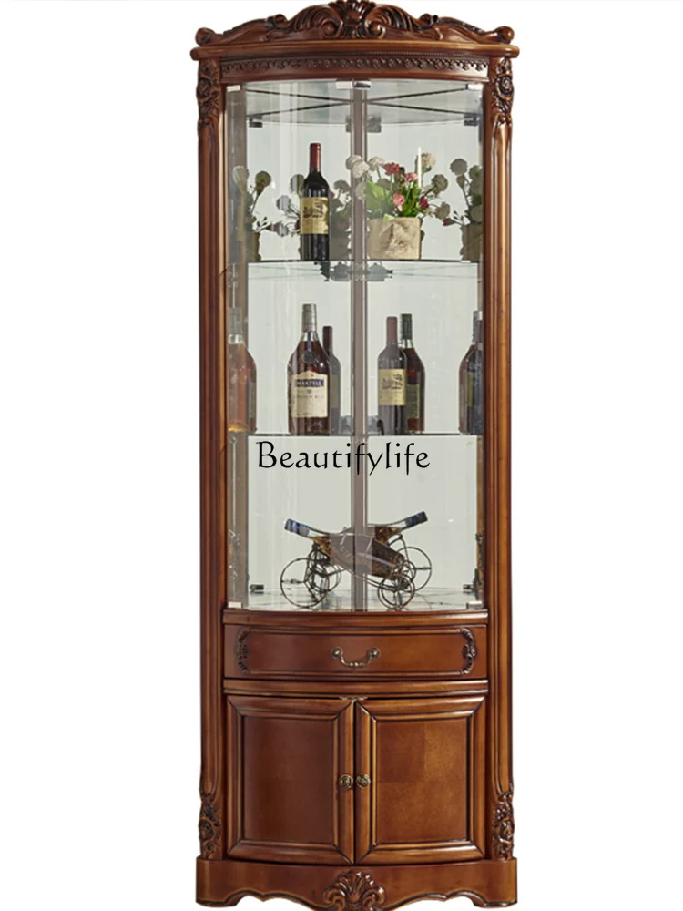 Triangle Wine Corner Cabinet Euro Corner Curved Glass Door Corner Cabinet Solid Wood Wine Cabinet Restaurant