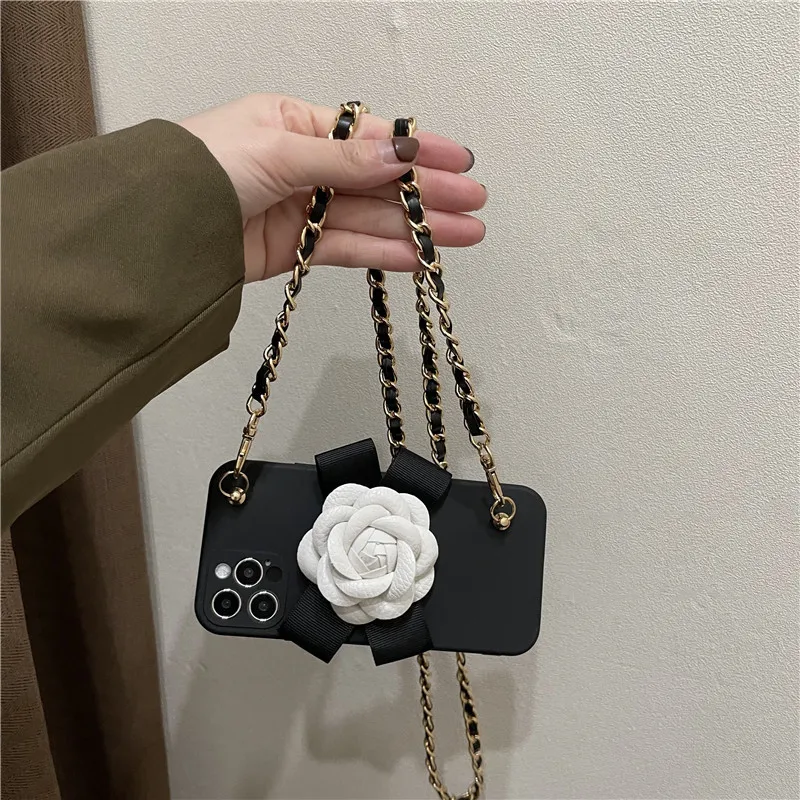 

Luxury 3D Flower Pearl Wrist Chain Phone Case For IPhone 15 14 16 Pro 13 12 11 Pro Max X XS MAX XR 7 8 Plus 6 6S Soft Cover