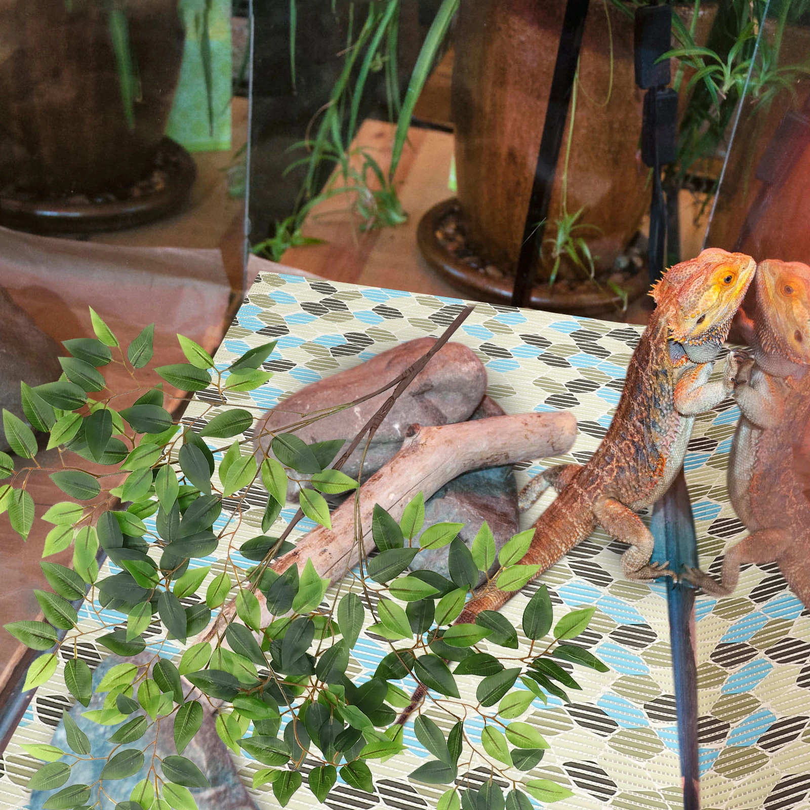 

Plastic Terrarium Plant Reptile Habitat Decor Fake Rattan Simulation Plants for Chameleon Lizard Gecko Tank Decorations Pet