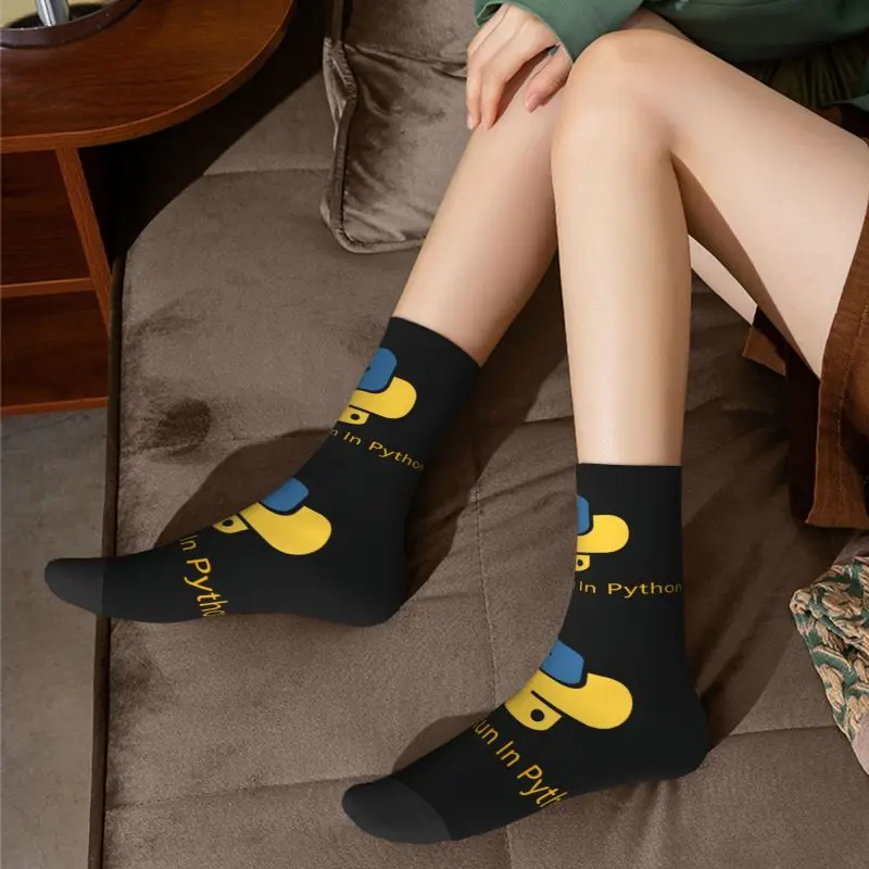 Funny Mens Born To Run In Python Dress Socks Unisex Warm Comfortable 3D Printing Programmer Computer Developer Crew Socks
