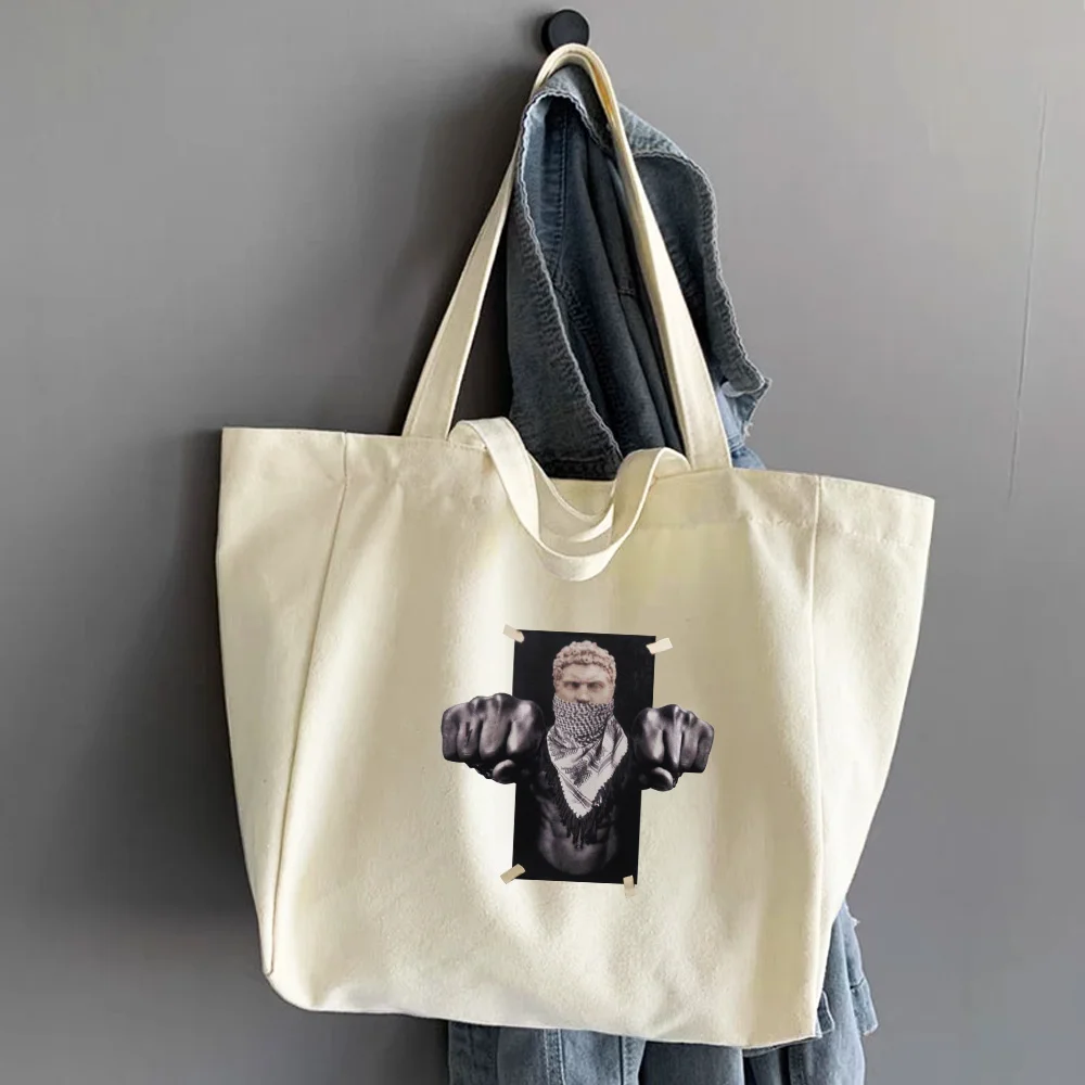 Shoulder Shopping Bag Tote Bags Hand bag 2024 Women Travel Canvas Korean System Harajuku Casual Wild Sculpture Print Organizer