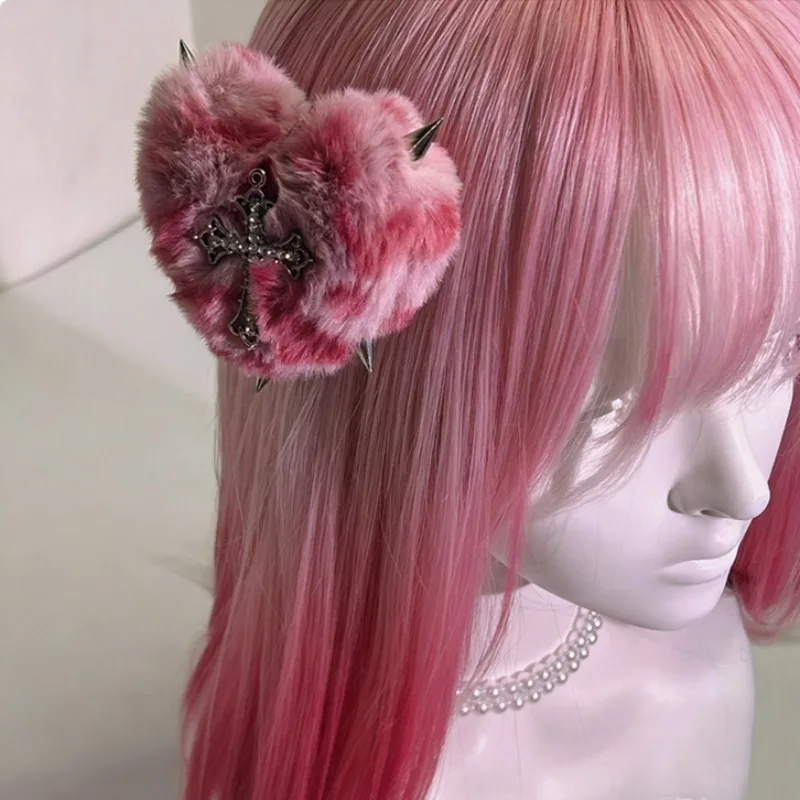 

Японские заколки для волос в стиле панк с леопардовым принтом и сердцем, персонализированные головные уборы для девочек, заколки-кресты с заклепками в стиле панк-дайвокультуры для женщин