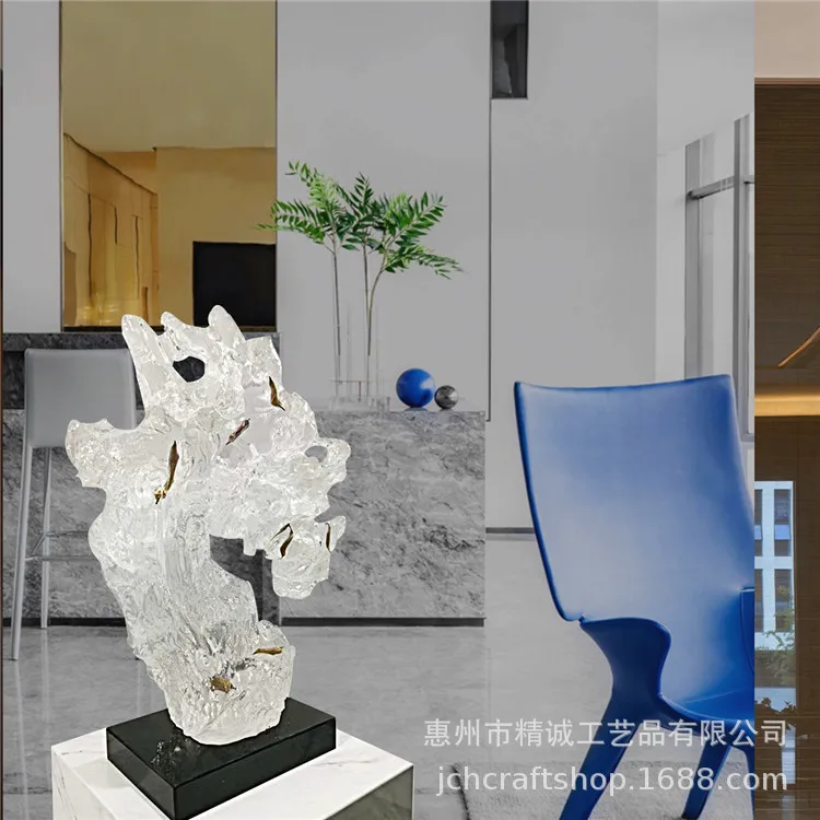 Platinum crystal abstract transparent resin Taihu stone sculpture ornament New Chinese modern light luxury hotel decoration exqu