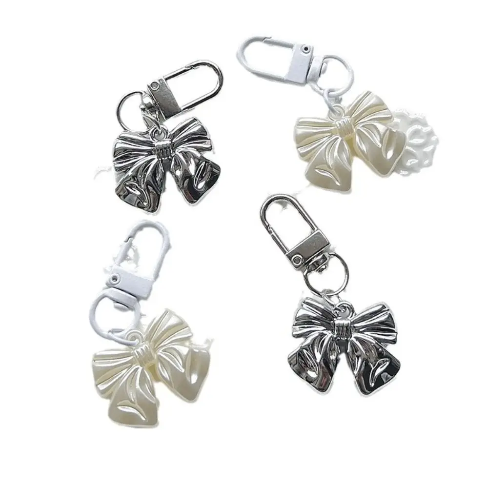 Fashion Acrylic Pearl Bow Pendant Small Gift Hanging Ornament Pearl Bowknot Keychain Backpack Key Ring Women Girls