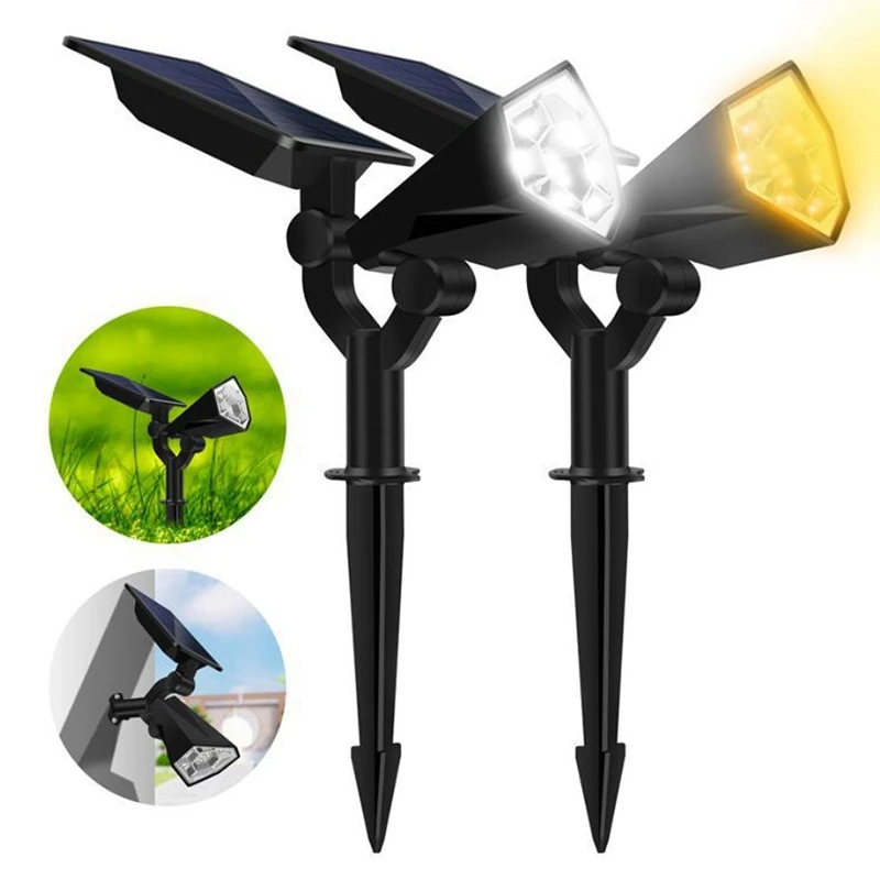 أضواء كاشفة للمناظر الطبيعية بالطاقة الشمسية قابلة للتعديل ، مصابيح مقاومة للماء IP65 ، مسارات مدببة ، ممرات الفناء ، 2 *