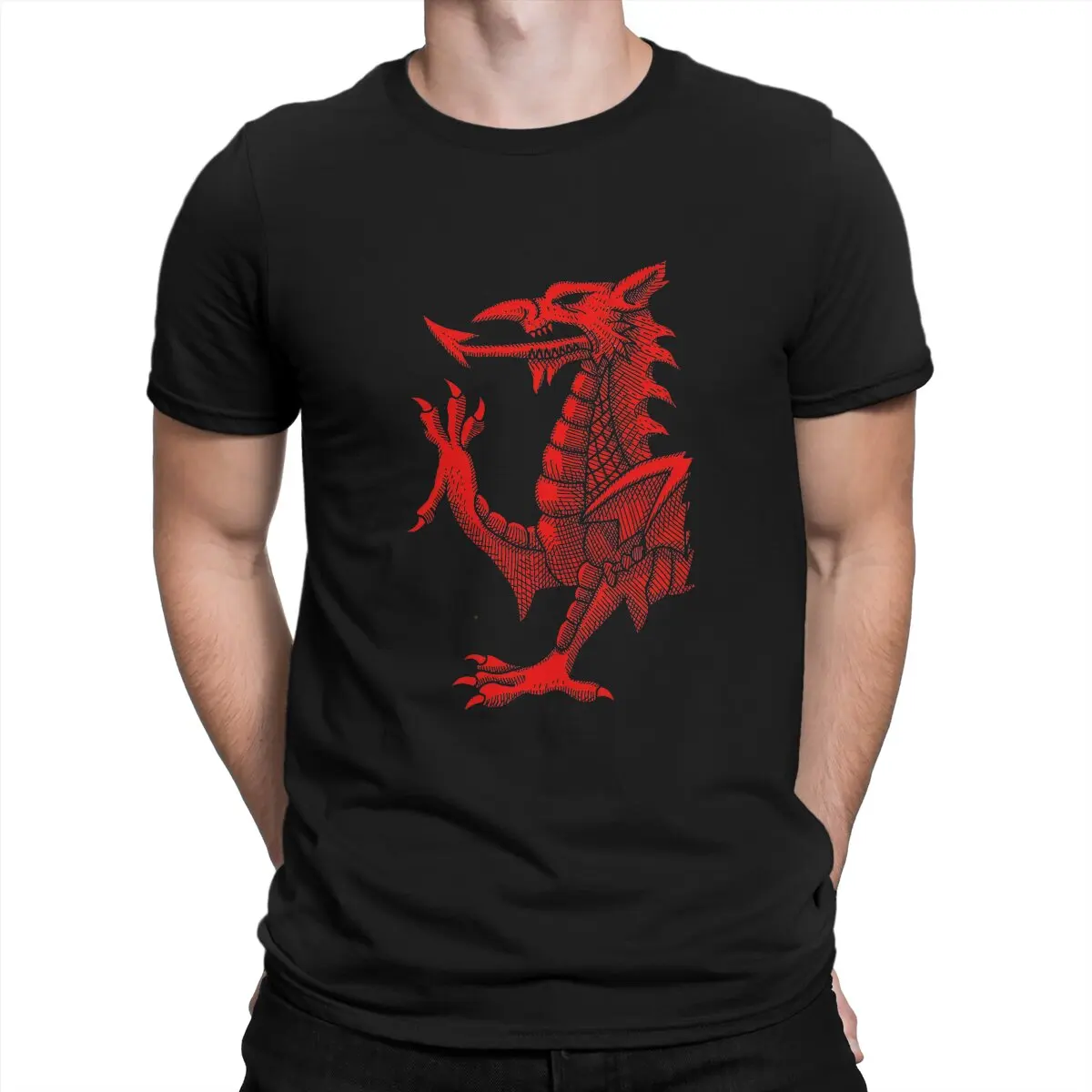 Welsh Cool Dragon Red Hatching T Shirt Polyester Punk Men Tees Summer Clothing Harajuku O-Neck TShirt