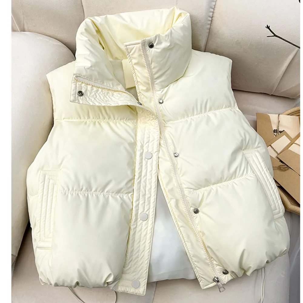 

Зимний пуховый хлопковый жилет, женская куртка, новинка 2025 года, парки-стойка с рукавами, теплый короткий жилет, женский жилет, пальто, женские топы