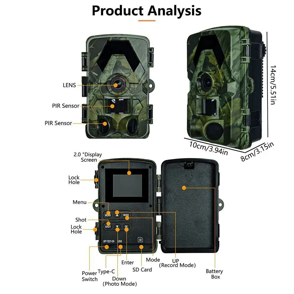 IP66 Waterproof Outdoor Infrared Trail Camera 120° Wide-Angle 0.2s Trigger Speed 60MP Wildlife Tracker Camera 5K Video