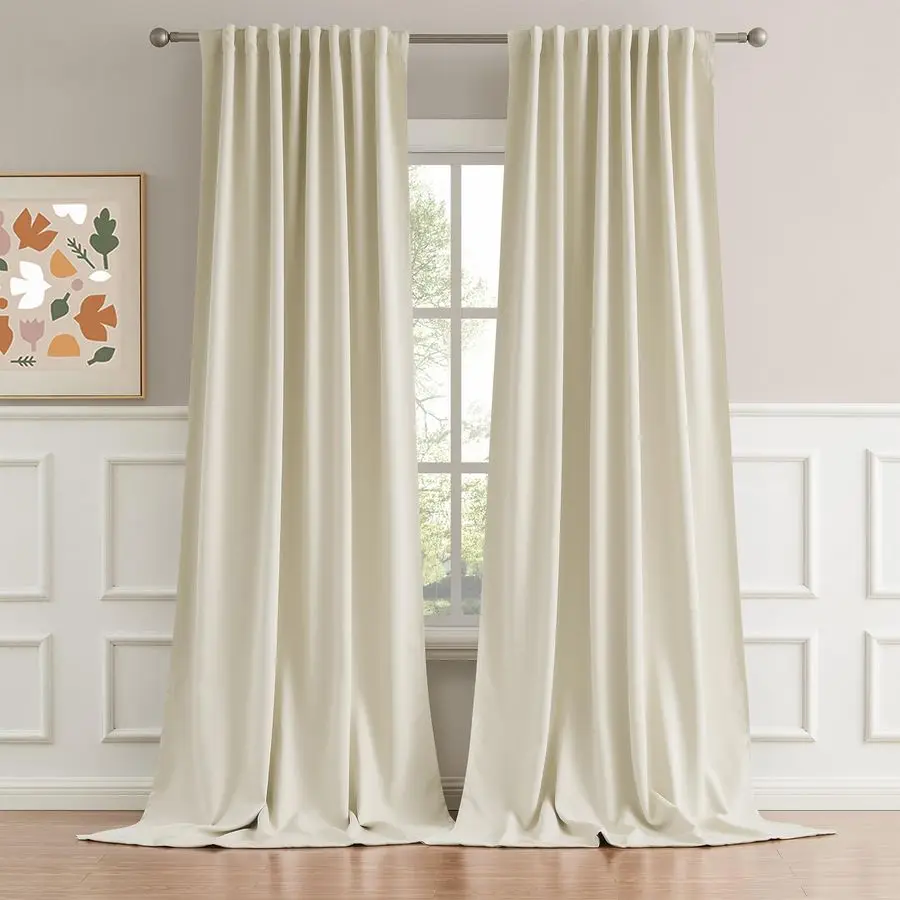 

Beige Curtains 102 Length 2 Panels, Cream Blackout Curtains Thermal Insulated Window Treatment Room Darkening Drapes for Living