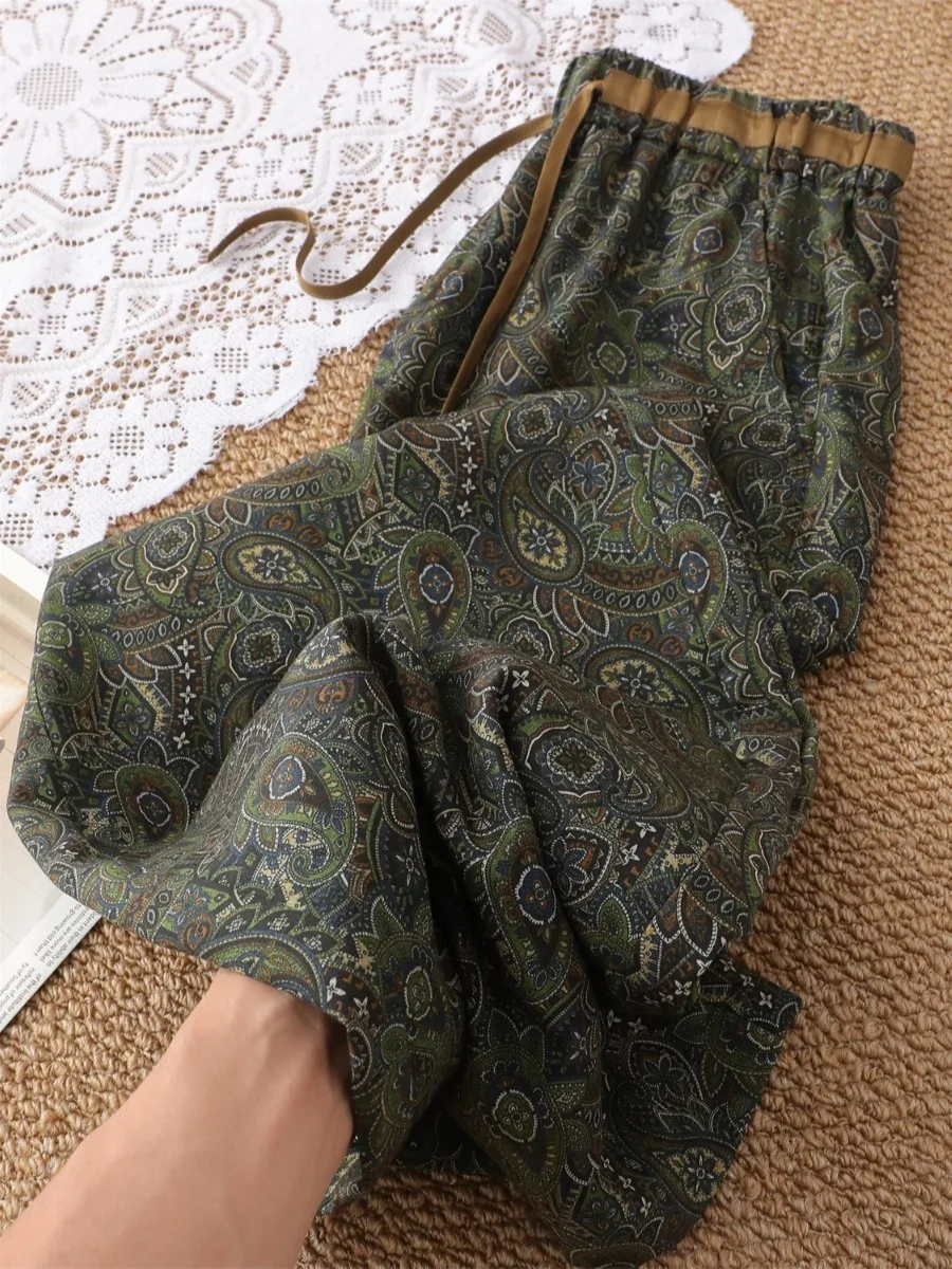 

Retro Floral Print Wide Leg Pants Women's Summer New Lightweight Luxury Loose Elastic Waist Draping Slimming Straight Leg Tro...