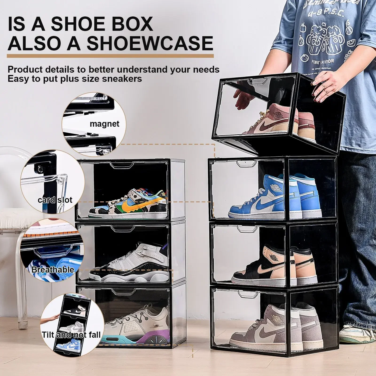 6-sided hard storage box AJ sneakers anti-oxidation shoe cabinet Transparent shoes Plastic acrylic shoe box