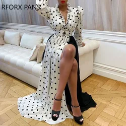 Polka Dot Ruffle Trim Mesh Dress Maxi Dress Party Dress V-Neck  Long Sleeve Elegant Boho Beach