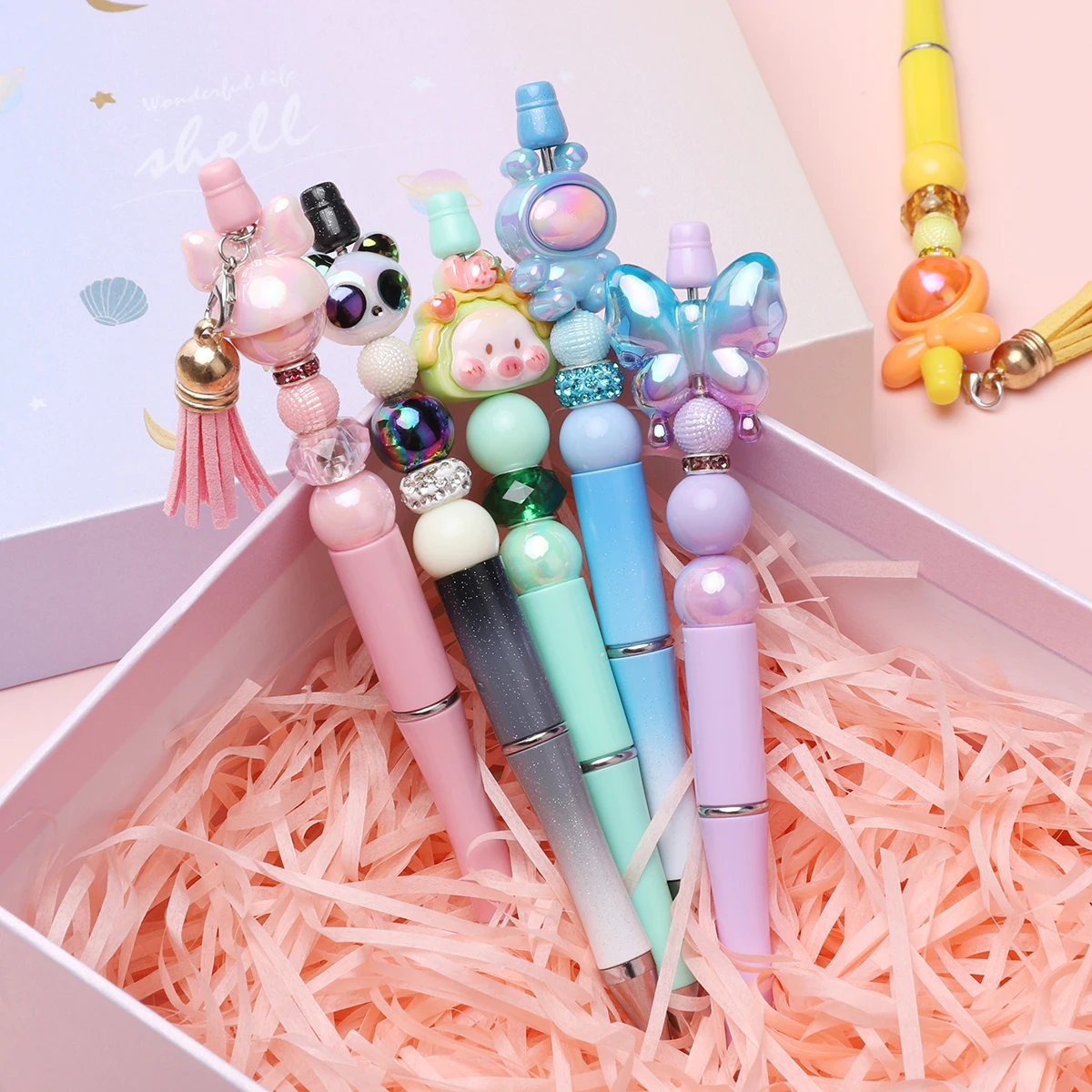 1Set/Bbag DIY Beadable Pens and Friendship Bracelet Set, Multicolor Plastic Beadable Ballpoint Pens - DIY Craftable Pen Set For