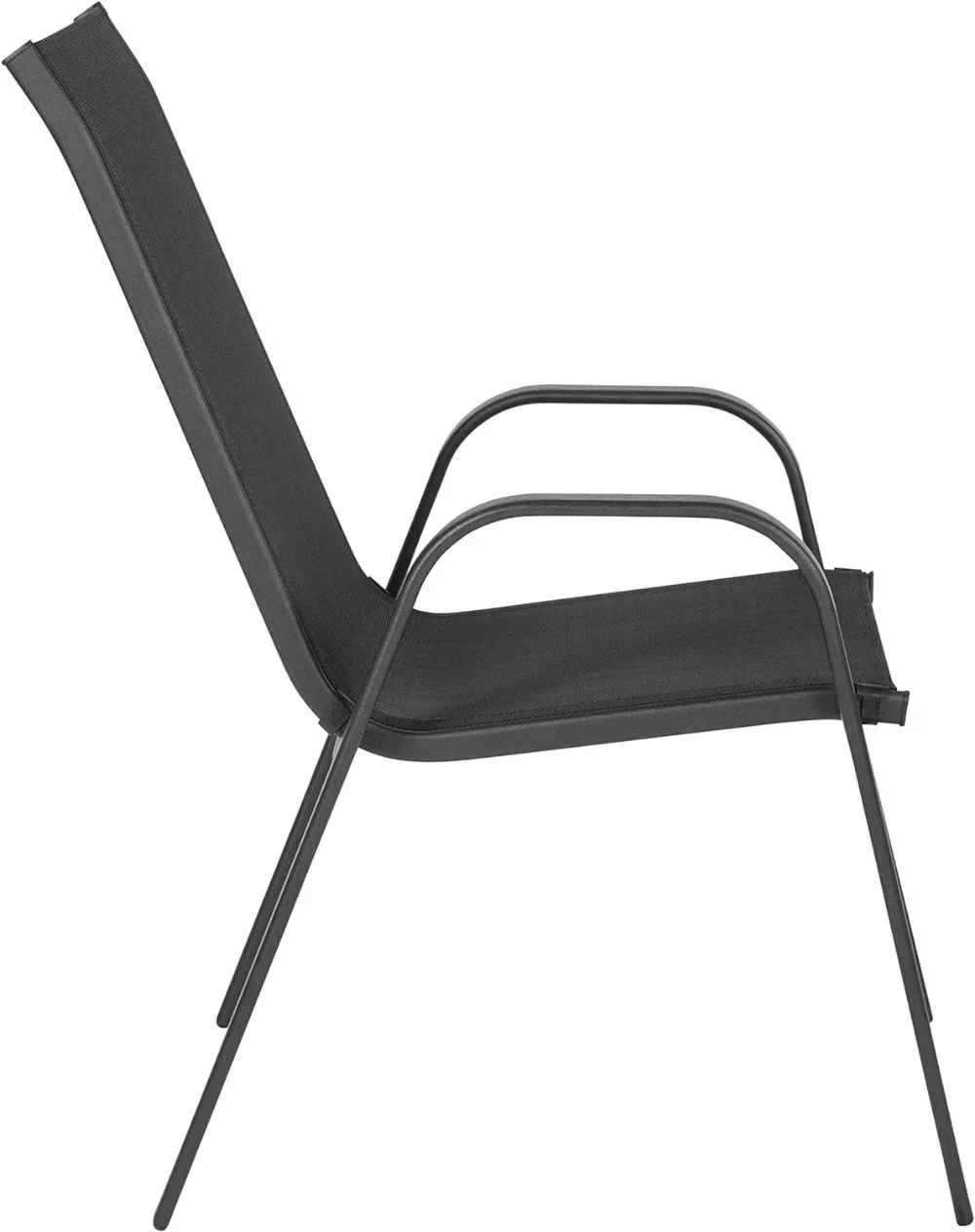 Chaise empilable portable noire avec matériau Flex Comfort, mobilier d'extérieur, 4 paquets