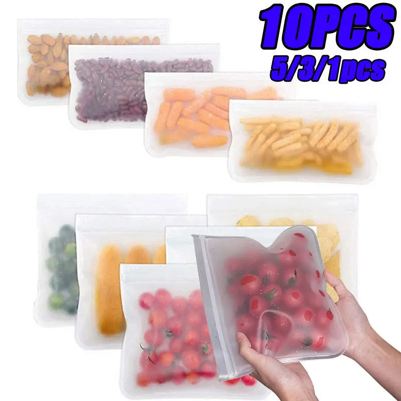 

Silicone Food Storage Containers Reusable Food Storage Bags Lunch Bags Stand Up Zip Shut Bag Cup Fresh Food Leakproof Containers