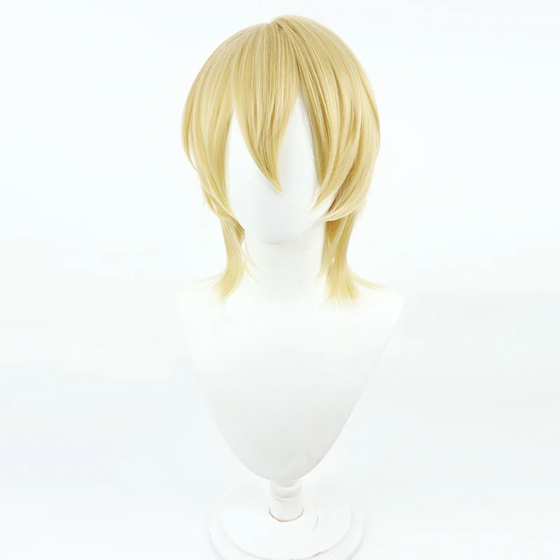 Dimitri Alexandre Bladud Cosplay Wig Fire Emblem Yellow Golden Short Heat Resistant Synthetic Hair Halloween Party + Wig Cap