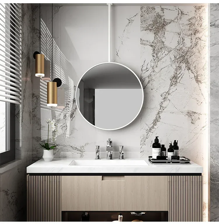 مرآة معلقة على سقف الحمام المستدير البسيط، مرآة معلقة للمرحاض والفندق والإقامة المنزلية، مرآة حمام معلقة