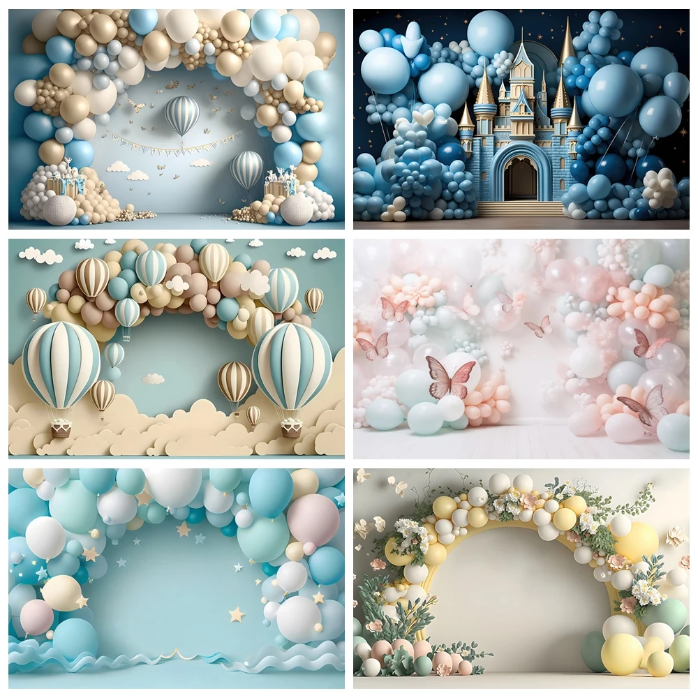 

Boy Girl 1st Birthday Backdrop Photography Baby Shower AI Balloon Clouds Party Decor Photo Photographic Background Studio Shoots