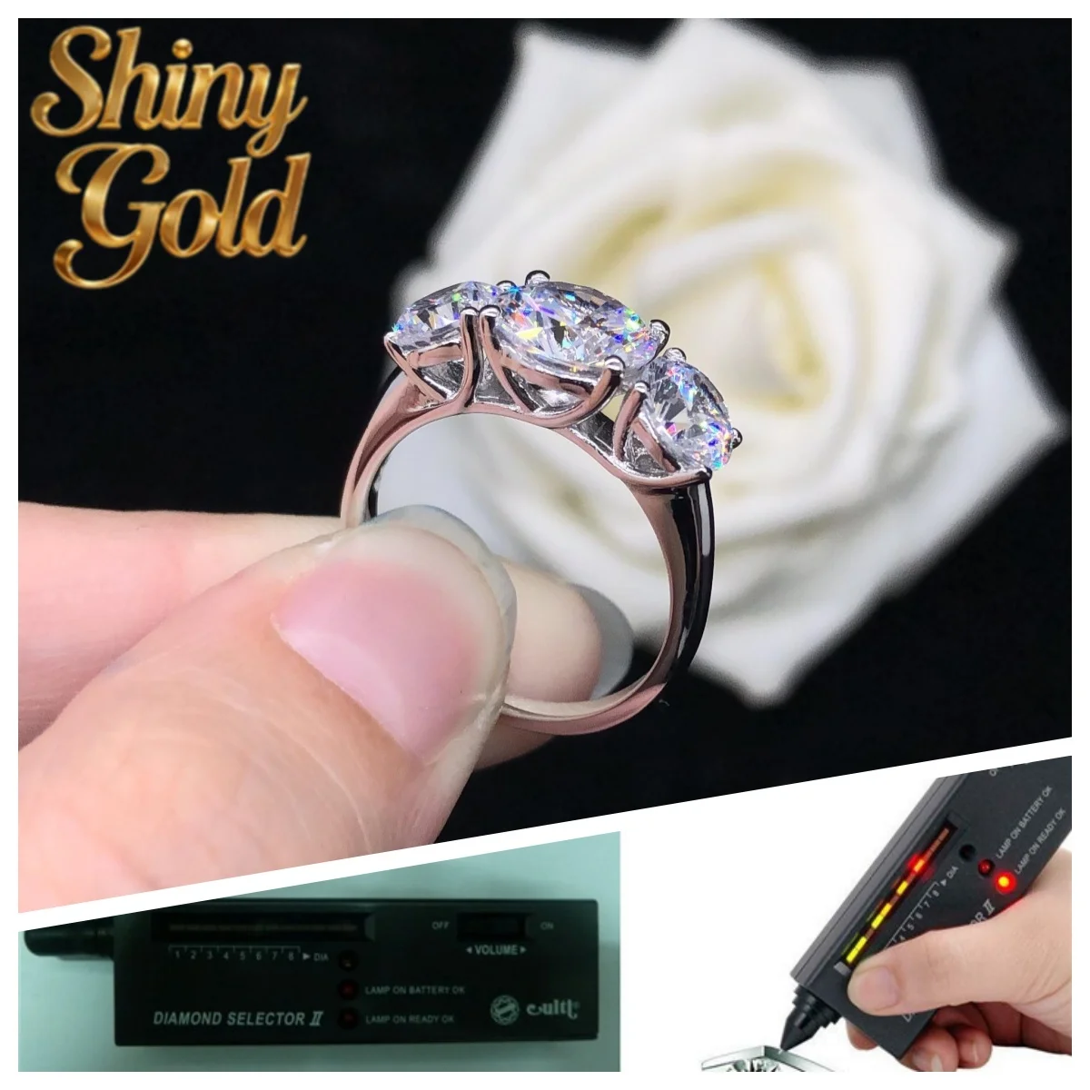 

Роскошное обручальное кольцо ShinyGold с тремя камнями из муассанита 4 карата, цвет D, из белого золота 14K (AU585), высочайшее качество, свадебные украшения 067