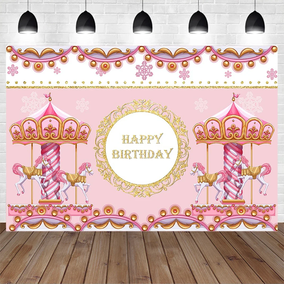 Sweet Girl Baby Shower Birthday Party Photography Background Carousel Amusement Park Theme Decoration Backdrop Custom Photocall