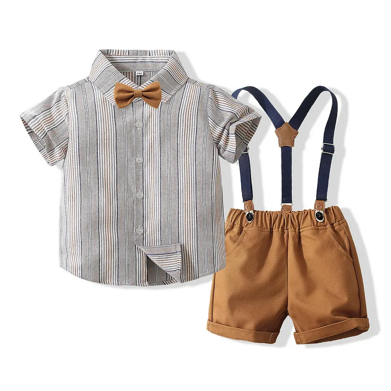 

1-6 Years Summer Baby Boy Clothing Sets Toddler Roupa Infantil Pra Menino 2pcs Short Sleeve Blouse+suspenders Gentleman Suits