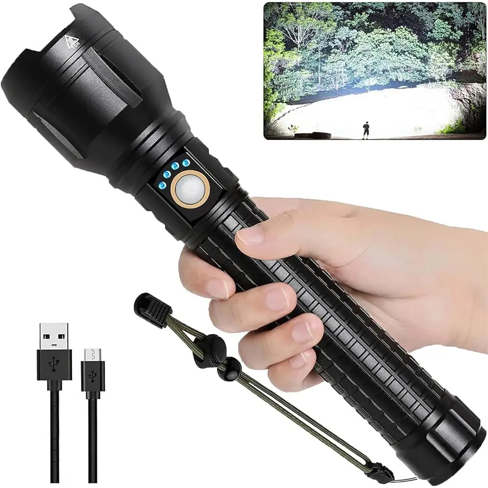 

Rechargeable Brightest LED Flashlight, 90,000 High Lumens Super Bright Powerful Flashlight with 5 Modes, IPX7 Waterproof Handhel