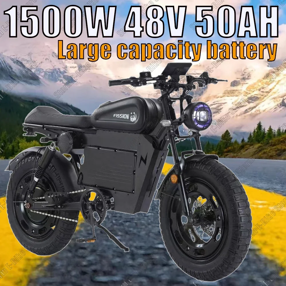 Black Warrior All Terrain Ebike 1500W48V50AH 20*5.0 Inch Fat Tire Mountain Snow Electric Bike Off-road Electric Motorcycle Style