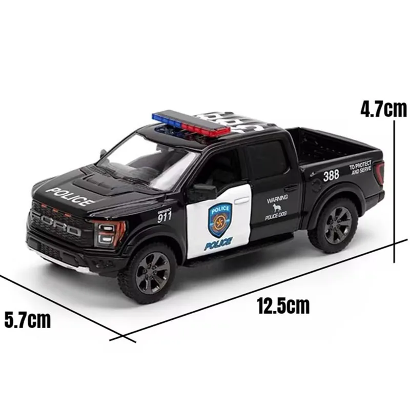 1/36 KiNSMART 2022 Ford F150 Raptor Police Toy Truck Bronco Police SUV Sport Car Alloy Diecast Pull Back Model Collection Gifts