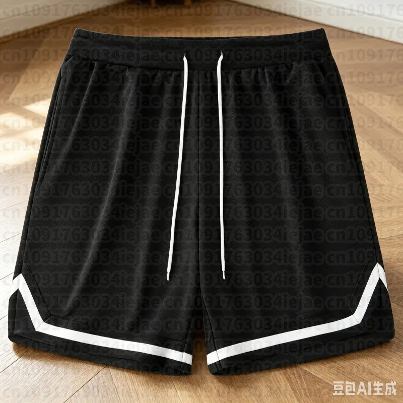 Summer High Quality Solid Color Striped Men's Quick-drying Shorts Training Fitness Basketball Running Swimming Loose Large