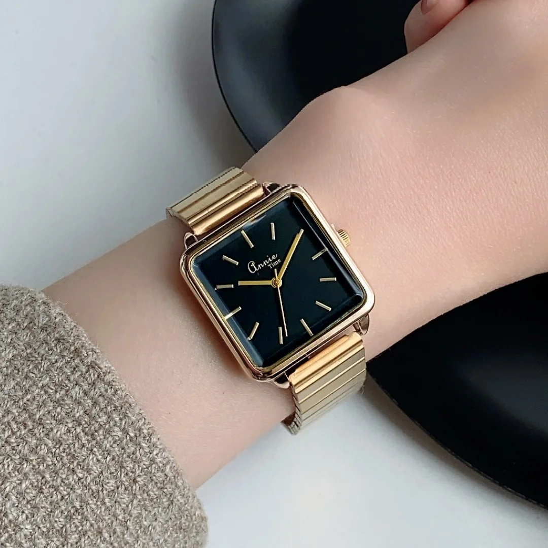 Золотые женские часы с большим квадратным циферблатом, кварцевые часы с ремешком из нержавеющей стали для женщин, простые наручные часы Reloj Mujer Montre