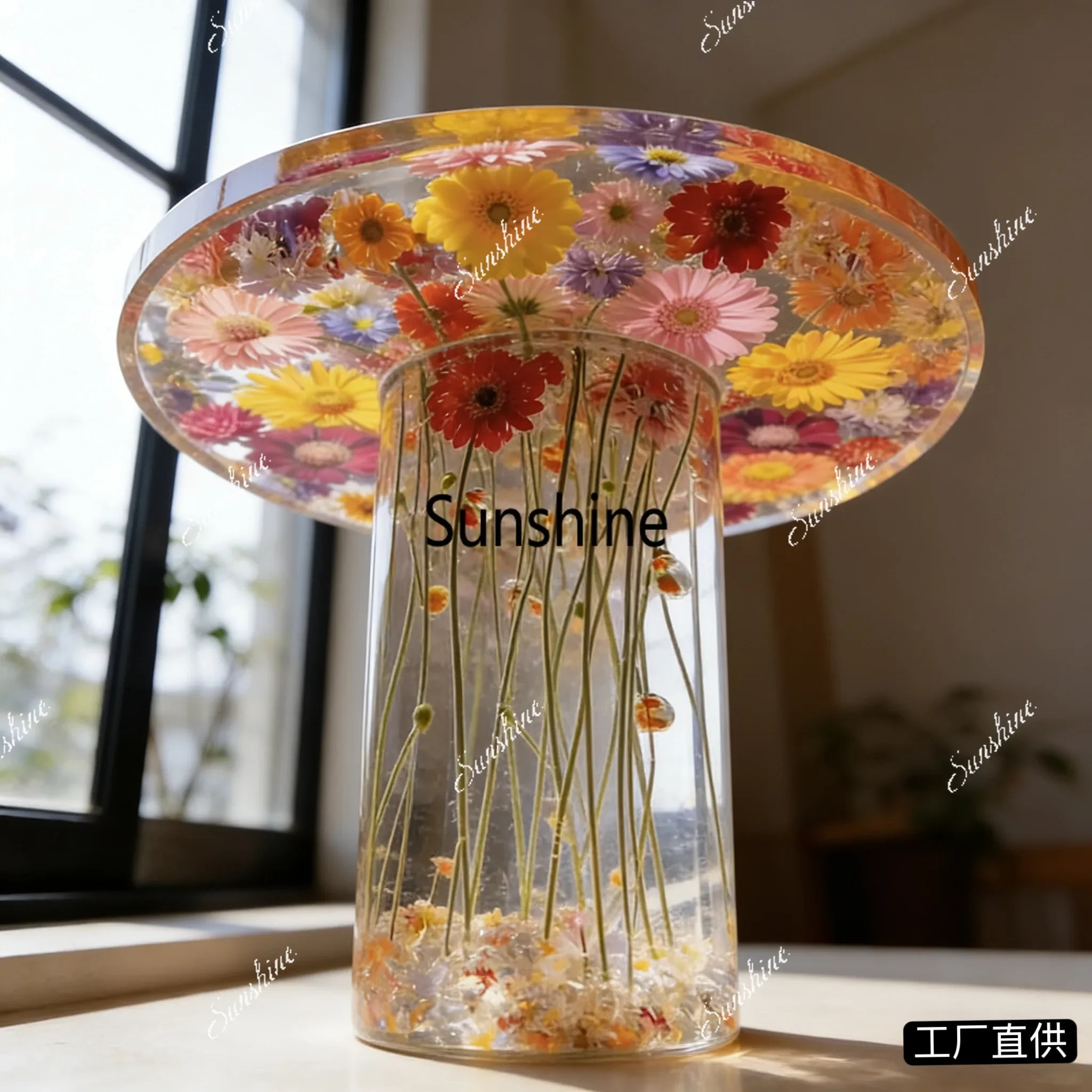 Villa transparent resin round coffee table living room B&B atmosphere light luxury side table