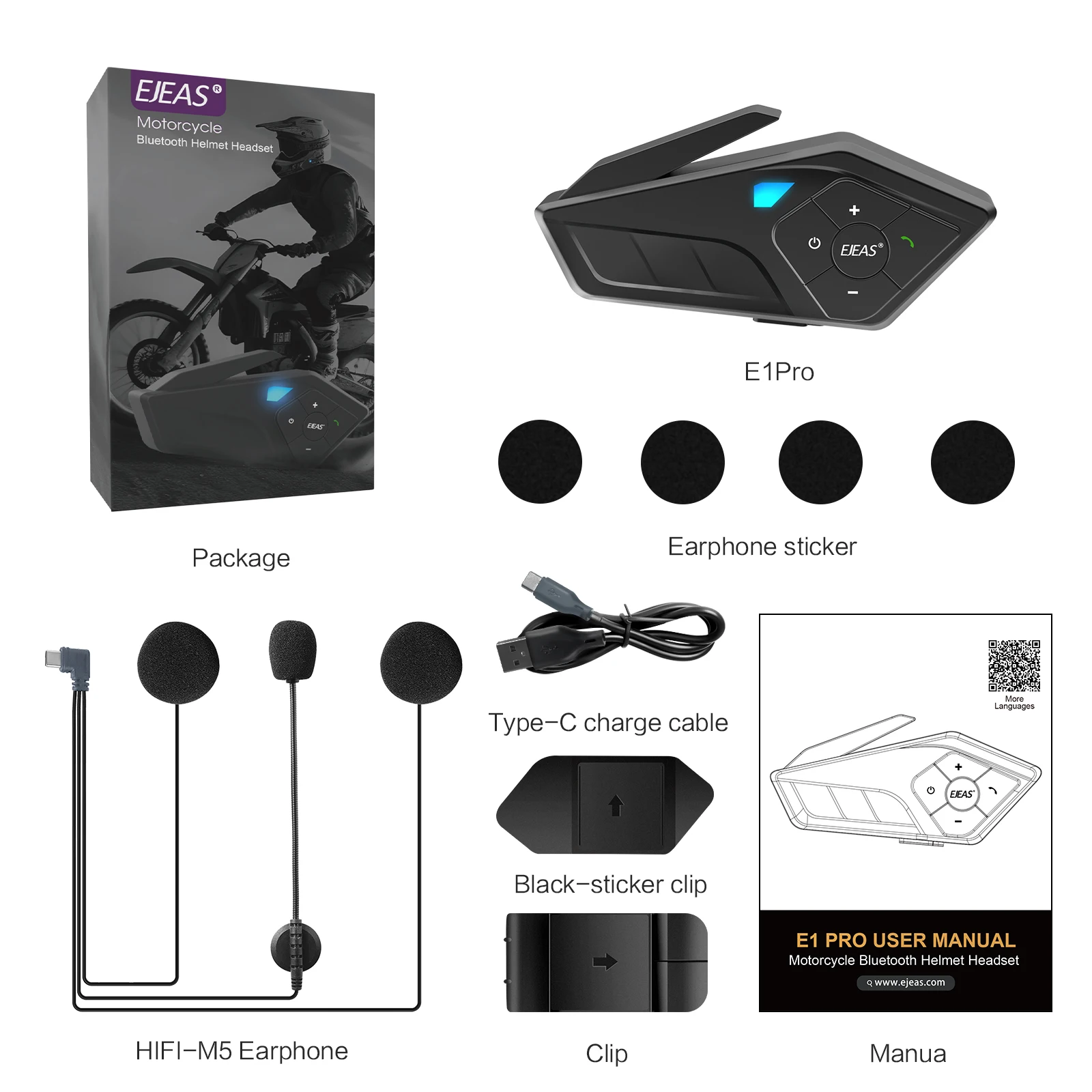 NewFor EJEAS E1 Pro Motorcycle Helmet with for Bluetooth Intercom Interphone Headset for Moto Featuring Microphone Function