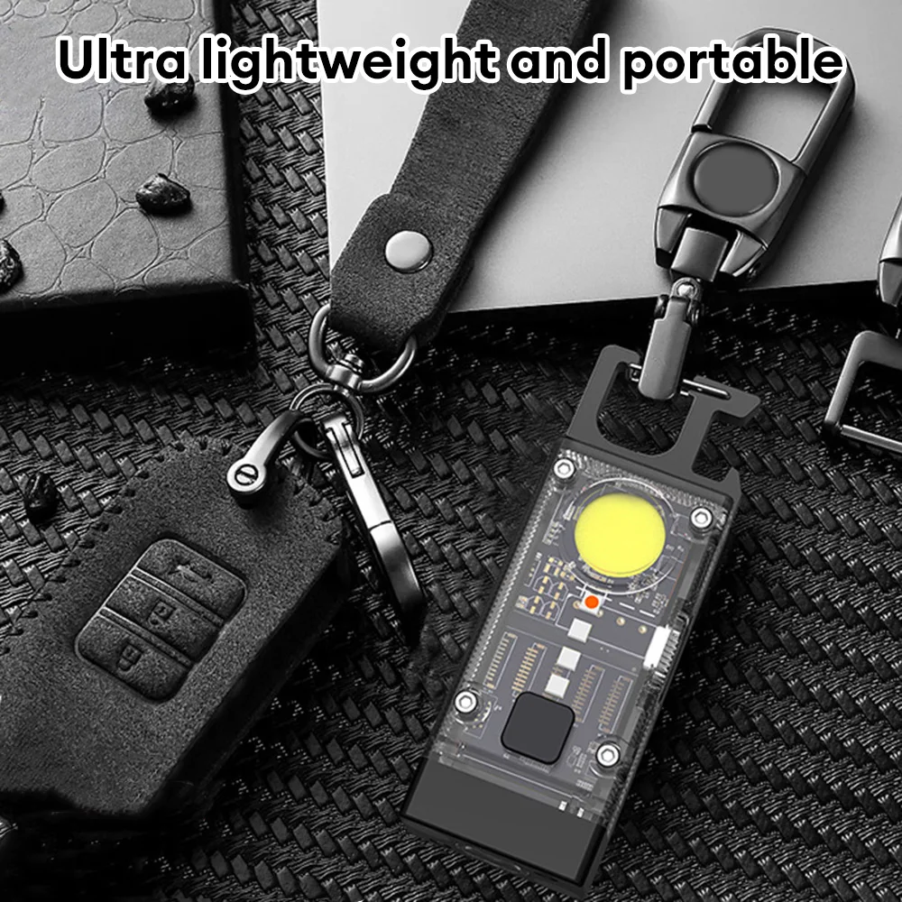 LED COB Keychain Light Solar Type-C USB Rechargeable Portable Flashlight Built In Battery Waterproof For Power Outage Emergency