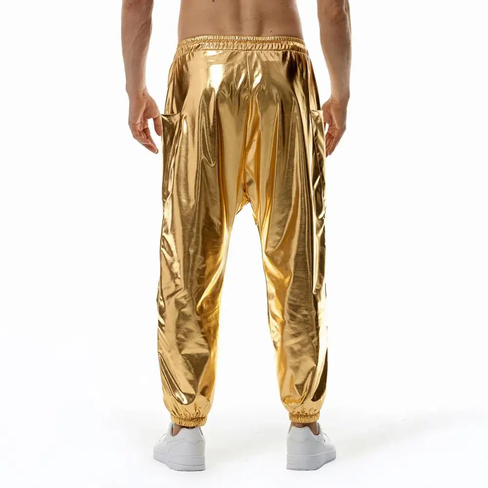 

Mens Metallic Shiny Long Pants Hip Hop Dance Trousers Solid Color Lightweight Harem Pants For Disco Party Stage Performance