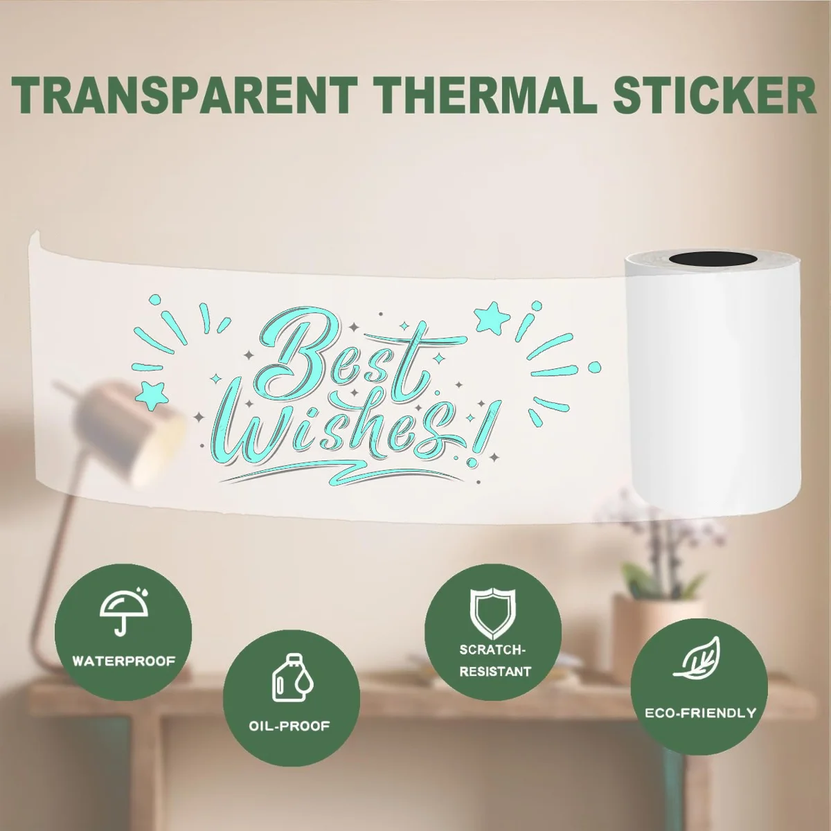 Papel adesivo transparente de impressão colorida ciano em rolos, papel de impressora térmica transparente de 57mm, mini adesivos de impressora térmica