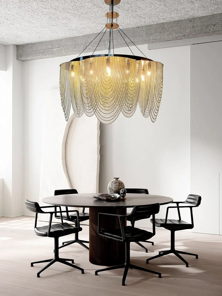 Postmodern Designer Ceiling Chandeliers Restaurant Lamp Chrome Gold Metal Chain Pendant Lighting Fixtures Living Room Lustre