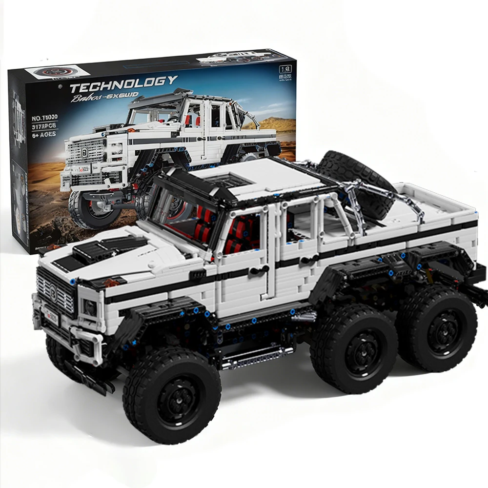 1:8 échelle 3713 pièces 6x6 tout-terrain SUV statique blanc Kit camionnette technique blocs de construction de voiture véhicule garçons adultes MOC bricolage cadeau