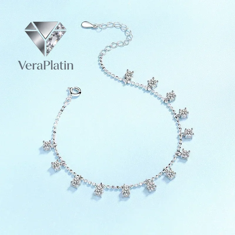 

ВераПлатин Женские браслеты из белого золота 18 карат с муассанитом 1.3/3.9 карата, бриллиантами, для девушки, на свадьбу, из платины PT950, на День святого Валентина