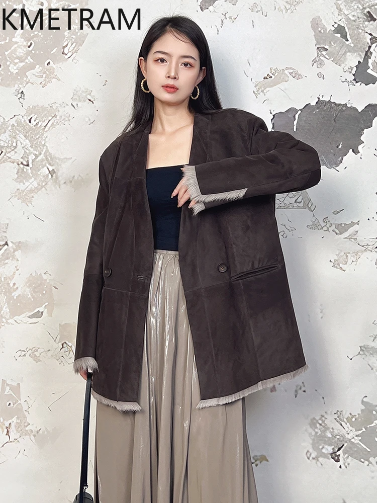 Natural Wool Sheepskin Double Faced Fur Coat Women 2024 Winter Clothes Long V Neck Fur Jacket New in Outerwears шуба женская