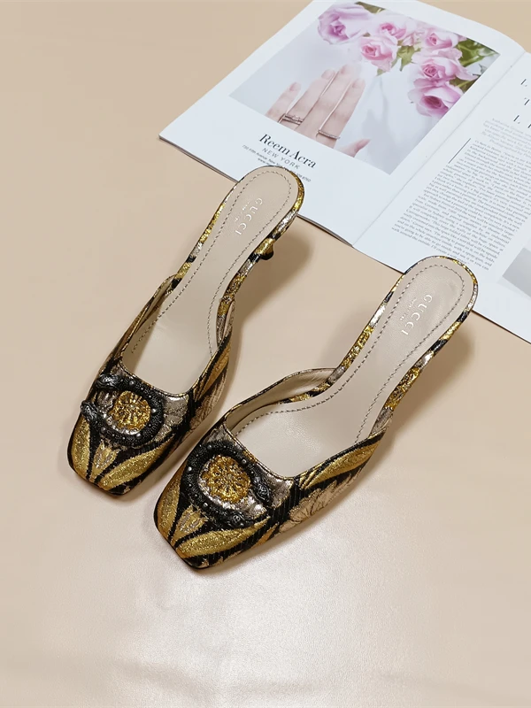 

Женская обувь, тапочки, повседневные шлепанцы, туфли на тонком каблуке, роскошные летние весенние туфли на тонком каблуке, женские тапочки Outdo