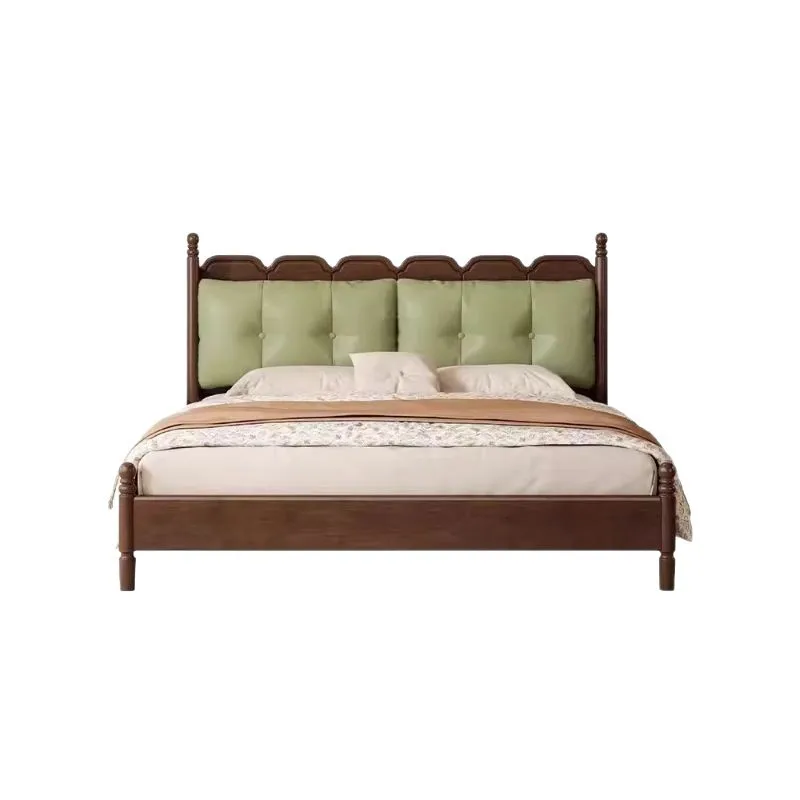 

Medieval style solid wood soft bed, home master bedroom 1.8m double simple French bed 1.5m retro wedding bed soft bag bed