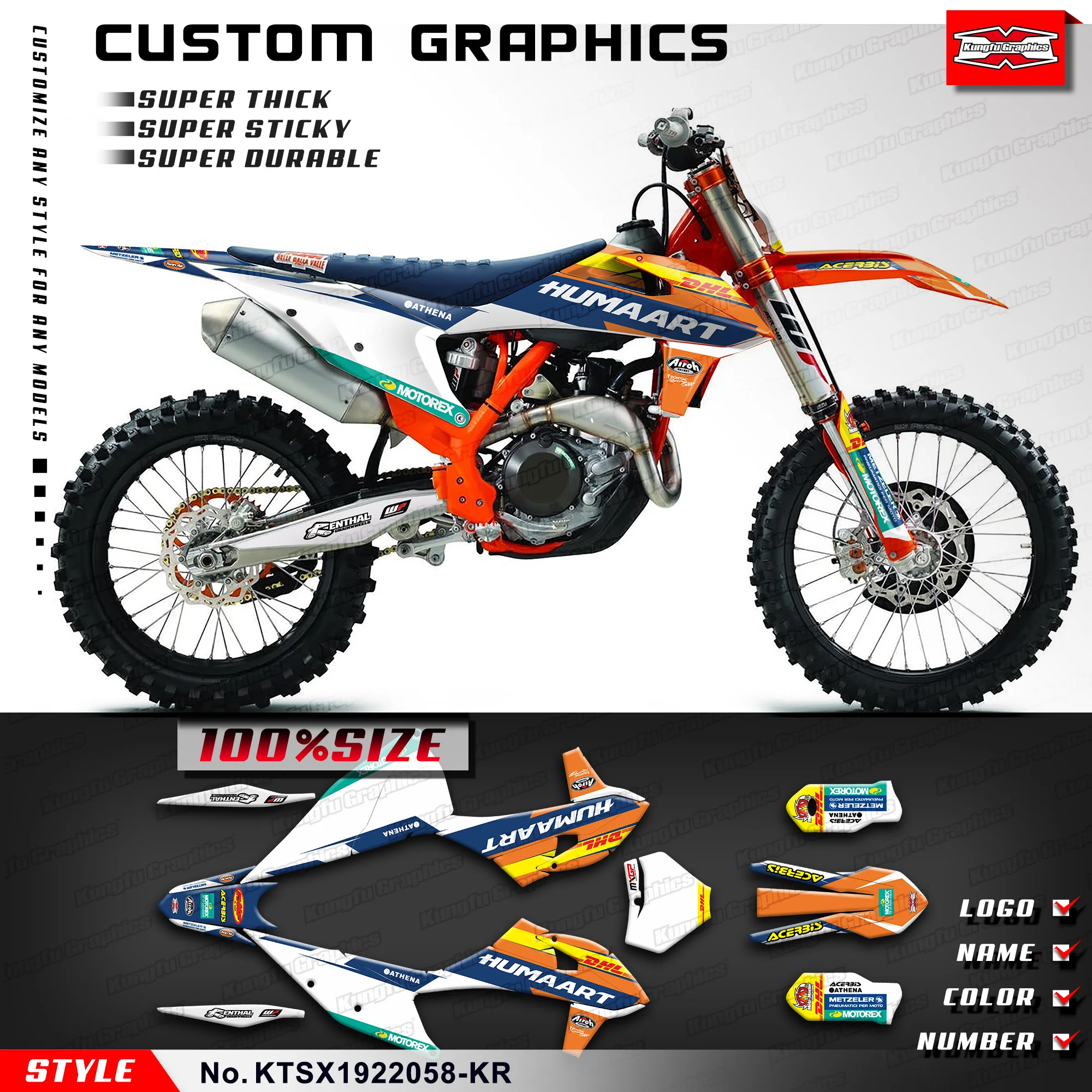 Kit gráfico KUNGFU GRAPHICS Vinil durável para KTM 125 150 250 350 450 SX XC EXC XCW 19 20 21 22 23, KTSX 1922058 -KR