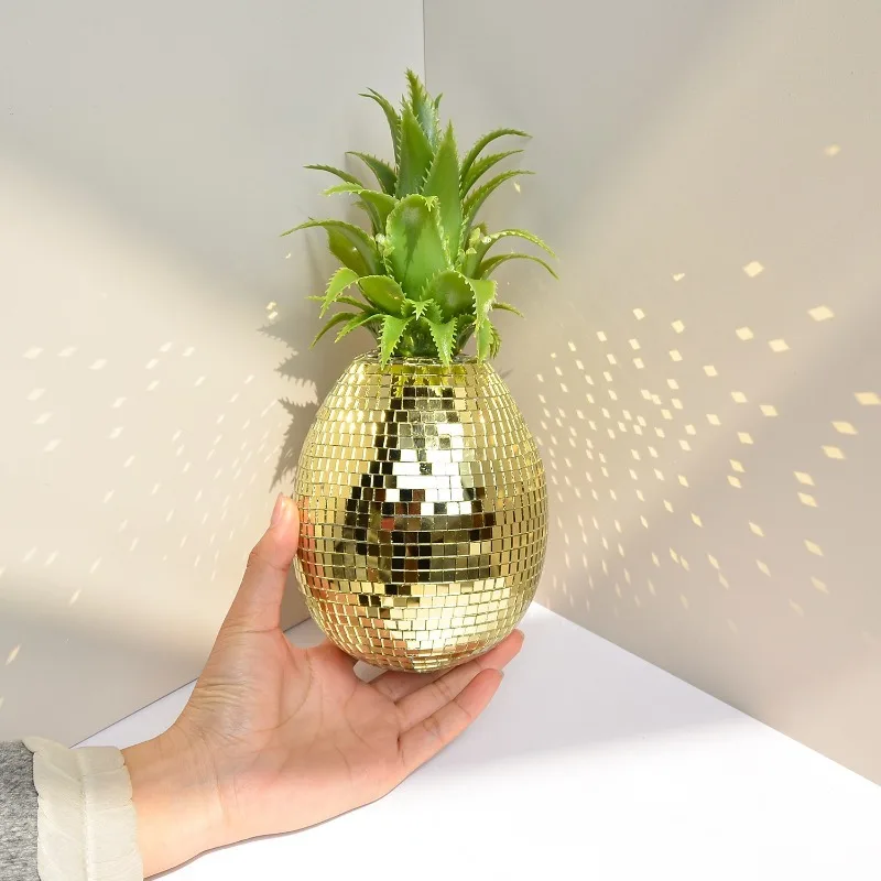 Creative Pineapple Gold Ornaments Inlaid with Glass Simulation Fruit Vintage Home Party Decorations