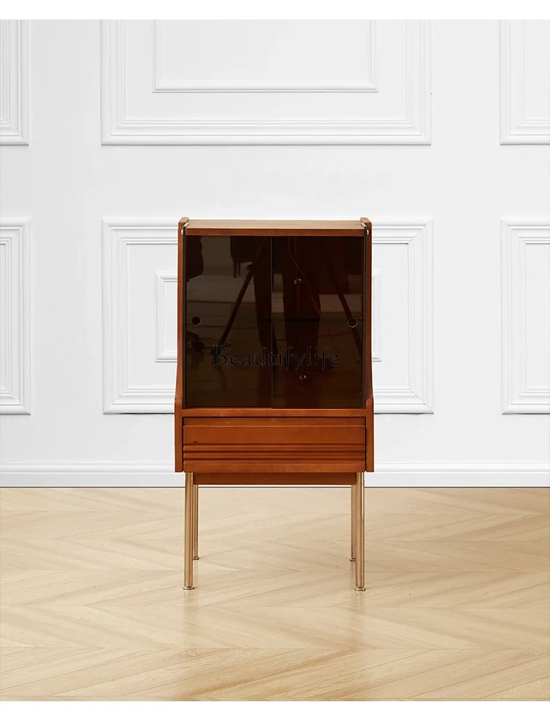 

FG26Retro Solid Wood Bookcase Simple Living Room Sofa TV Nordic Small Apartment Glass Locker