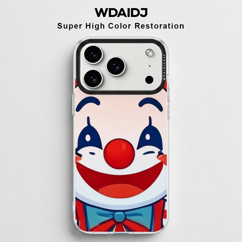 

Cute Happy Clown Cartoon Print Phone Case For iPhone 16 15 14 13 Clear Playful Anti Scratch Soft Cover