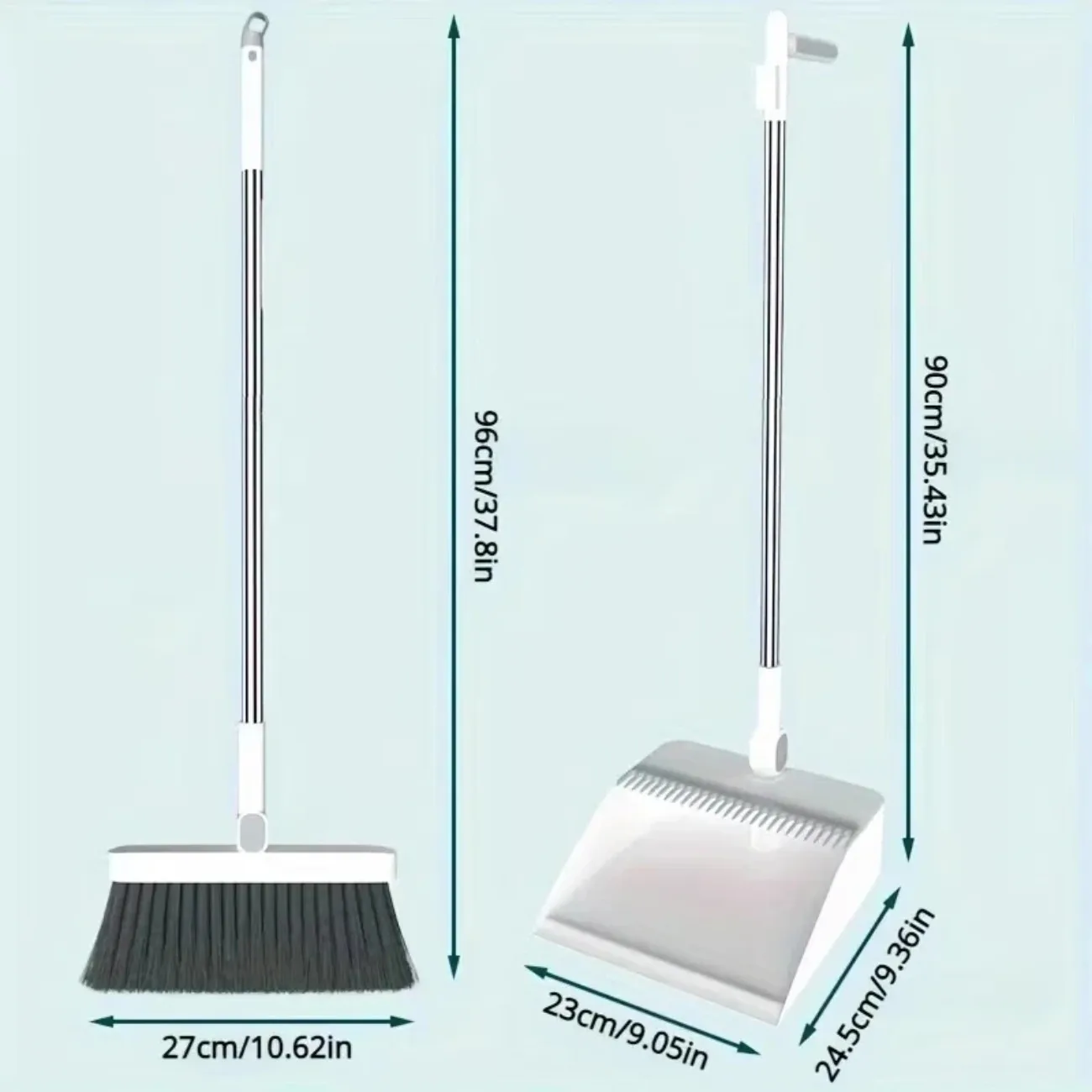 

Folding Broom and Dustpan Set Extra Thick Teeth 360° Swivel Clip Long Handle Space Saving Cleaning Tool