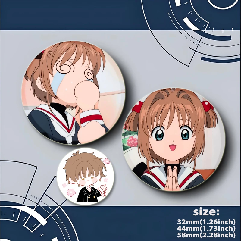 Spille con stampa HD distintivo Anime KINOMOTO SAKURA Cartoon Round Display spille da bavero per zaino abbigliamento accessorio regalo 32/44/58mm