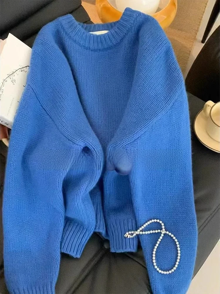 

Ladies' Comfortable Loose Knitted round Ne Sweater Autumn Winter Faionable Outerwear Korean Sle Long Sve Crew Ne