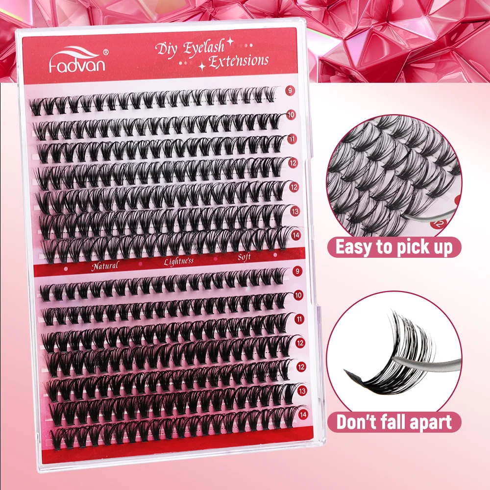 FADVAN 14 Rows Heat Individual Cluster C/D Curl DIY False Eyelashes Curling Mixed 9-14mm Lengthening