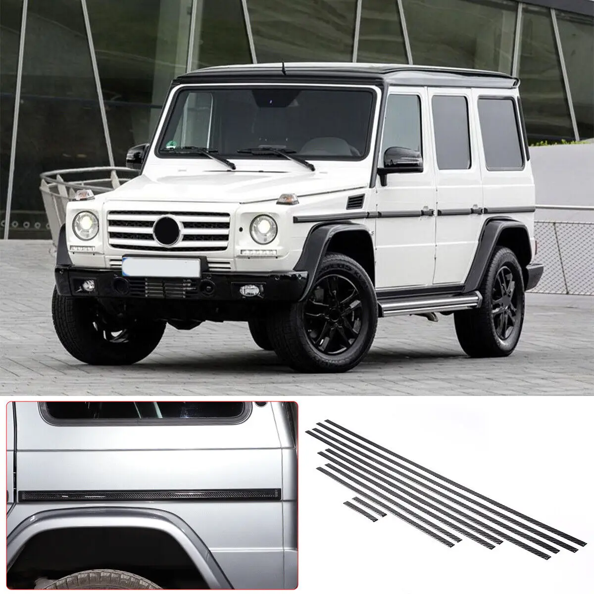 

10PCS Soft Carbon Fiber Car Side Molding Trim Sticker Cover Set For Mercedes Benz G-Class W463 2007-2018